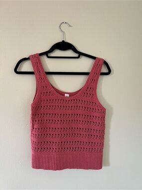 Crochet Knit Tank Top - Rose Pink
